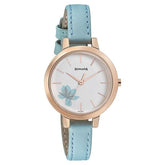 Sonata Women's Watch Analog White Dial With Blue Leather Strap, 8141WL03